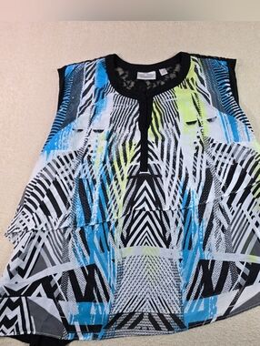 Avenue Womens Sleeveless Blouse Asymmetrical Hem Layered Print Top